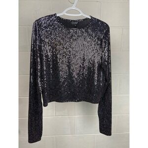 Topshop Sequin Top Long Sleeve Sparkly Party‎ Glam Holiday Top Size US 12